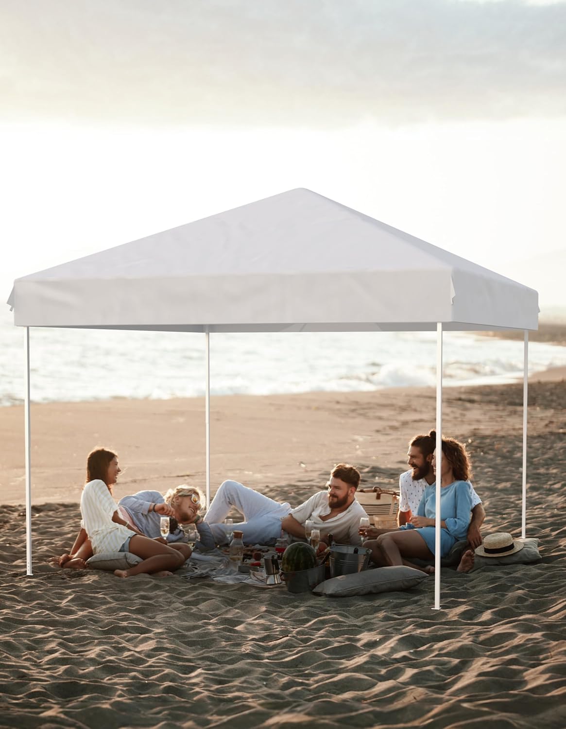 10ft x10ft Pop Up Canopy Tent with 4Pcs Sidewalls, Portable Instant Commercial Canopy with 4 Stakes, 4 Ropes, 4 Sandbags for Farmers' Market, Patio, Outdoor, Camping