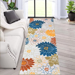 GARVEE Floral Runner Rug 2x6 Washable Floral Runner Rugs Non-Slip Laundry Room Rug Throw Low-Plie Entryway Rug Beige Floral Print Carpet Runner for Bedroom Bathroom Living Room