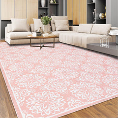 Garvee Modern Floral Area Rugs 6x9 Living Room Rugs Large Machine Washable Rug Non Slip for Bedroom Vintage Print Rug Soft Faux Wool Floral Rug Non Shedding Throw Carpet for Dining Room Office Pink