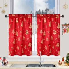 GARVEE Christmas Kitchen Curtains for Windows, Velvet Short Curtains, Christmas Decoration Cafe Curtains, Thermal Insulated Room Darkening Curtain (Red, 52