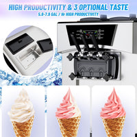 GARVEE Commercial Ice Cream Machine, 5.8 to 8Gal per Hour Soft Serve Ice Cream Maker for home, 3 Flavors Ice Cream Machine Countertop for Snack Bar Restaurants, Auto Clean, LCD Display