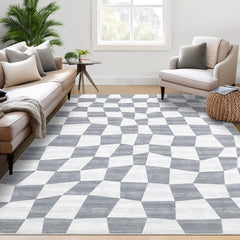 GARVEE Washable Rug 8x10 Area Rugs for Bedroom Checkered Rug Non Slip Grey Plaid Living Room Rug Large Area Rug Stain Resistant Soft Throw Rugs Foldable Carpet for Nursery Dining Room Grey 8'x10'