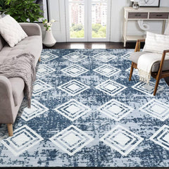 GARVEE Washable Area Rug 9x12 Large Moroccan Rug Bedroom Living Room Modern Rugs Soft Geometric Rugs Non-Slip Backing Stain Resistant for Farmhouse Kitchen,Blue