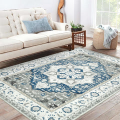 Garvee 8x10 Living Room Area Rug Machine Washable Rug for Bedroom Non-Slip Vintage Area Rug Boho Indoor Large Area Rug Carpet for Bedroom Kids Room Home Office, 8' x 10' Blue