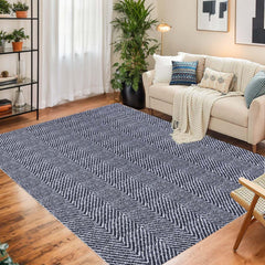 GARVEE Area Rug 8x10 Bedroom Rug Modern Abstract Stain Resistant Rug Non-Shedding Minimalist Chevron Design Washable Non-Slip Foldable Indoor Floor Carpet for Office Kitchen, Blue