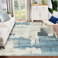 GARVEE Modern Abstract Beige Blue Area Rug, 8x10 Stain Resistant Washable Floor Mat, Non-Shedding, Non-Slip Backing Carpet for Living Room Bedroom Dining Room Office