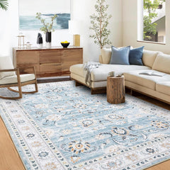 GARVEE Washable Rug 4x6 Bedroom Rug Boho Distressed Rug Vintage Rug Large Rug Accent Rug Indoor Throw Carpet Retro Floor Cover for Living Room Bedroom Kitchen Home Office, Blue