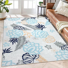 GARVEE Washable Rug 5x7 Modern Floral Living Room Rug Non Slip Accent Distressed Throw Rugs Farmhouse Non Shedding Carpet for Living Room Dining Room, Blue/Light Grey