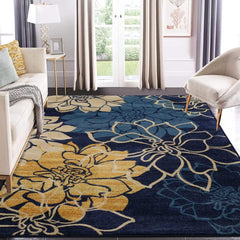 GARVEE Area Rug 8x10 Vintage Floral Area Rug Boho Retro Blue Flowers Floor Carpet Low Pile Non-Shedding Accent Rug Non-Slip Aesthetic Indoor Throw Carpet for Living Room Bedroom Home Floor Decor