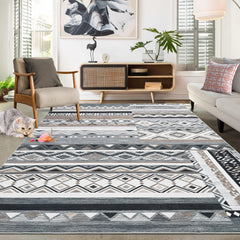 GARVEE Washable Rugs Distressed Vintage Tribal Geometric Area Rug for Living Room Bedroom Office Nursery Low Pile Neutral Soft Patchwork Rug Non Slip Farmhouse Floor Cover Grey 4'x6'