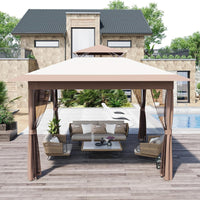 GARVEE Petyee Pop Up Gazebo Patio Gazebo 11x11 Outdoor Gazebo with Mosquito Netting Outdoor Canopy Shelter with Double Roof Ventiation 121 Square Feet of Shade for Lawn, Garden, Backyard and Deck, Brown