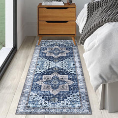 Fashionwu Washable Area Rug 3x5 Non-Slip Indoor Rug for Kitchen Entryway Low-Pile Front Door Mat for Bedroom Entry Foyer Laundry Room, Blue