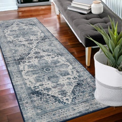 GARVEE Runner Rug 2 x 6 Vintage Hallway Runner Rug Washable Rug Laundry Room Rug Kitchen Runner Rug for Hallway Laundry Bedside Rug, Aesthetic Rug Non-Shedding Anti-Slip Rug, Blue