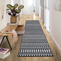 GARVEE Washable Rug 2x12 Vintage Low Pile Entryway Rug Runner Boho Geometric Hallway Runners Moroccan Distressed Runner Rug Kitchen Mat Chenille Living Room Home Office Runner Rug, Black