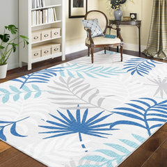 GARVEE 9x12 Area Rug Washable Rugs for Bedroom Boho Throw Rugs Non Slip Living Room Rugs Modern Office Rug Neutral Nursery Rug Farmhouse Floor Cover Tropics Palm Leaves Rug Botanical Area Rug Blue