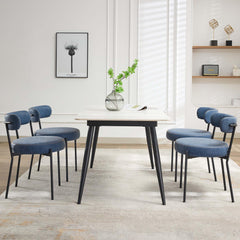 GARVEE Mid-Century Dining Chairs Set of 2, Leather Dining Room Chairs, Round Upholstered Chairs with Adjustable Legs - (Blue, Black Leg)