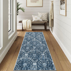 GARVEE Vintage Rug 2x6 Runners Rug for Hallways, Washable Medallion Area Rugs Hallway Door Mat with Non-Slip Backing Entryway Rug Floor Carpet for Entrance Bedroom Kitchen, Navy