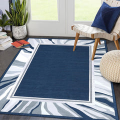 GARVEE 8x10 Living Room Rug Modern Washable Rug Bordered Bedroom Rug Low Pile Non-Slip Floor Cover Indoor Non-Shedding Foldable Throw Carpet for Dining Room Home Office Playroom Nursery Blue