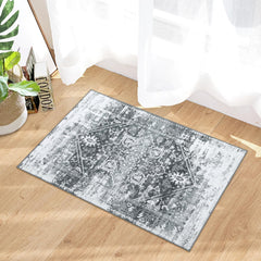 Garvee Small Area Rug 2x3 Vintage Entryway Rug Machine Washable Non Slip Floor Mat Vintage Distressed Doormat Non-Shedding Throw Rug for Bedroom Entrance, Grey