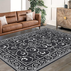 GARVEE 8x10 Rug Washable Living Room Rugs Moroccan Area Rug for Bedroom Vintage Floral Office Rug Non-Slip Backing Throw Rugs Modern Area Rug Distressed Room Decor Ghothic Rug Black Rug