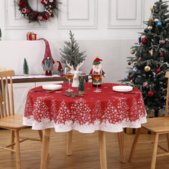 GARVEE 60 Inch Round Christmas Snowflake Tablecloth with Tree Decorations Washable Table Cover for Festive Party Picnic Dinner Decor