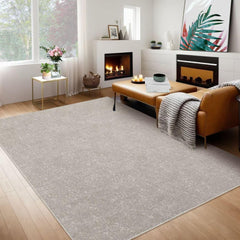 GARVEE Living Room Rug 8X10 Large Soft Machine Washable Solid Contemporary Rug Natural Rug Indoor Carpet Non Slip Accent Rug Low Pile Foldable Rug for Nursery Office, Natural