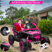 GARVEE 2-Seater Can-Am Ride-On UTV: 4WD, Remote Control, 2x24V Batteries, 4x200W Motors, 23" Seat, EVA Tires, Spring Suspension, for Kids - Rose