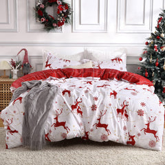 GARVEE Christmas Duvet Cover King, Reversible Printed Comforter Cover Set Christmas Holiday Decorative Bedding, Soft Microfiber Red Duvet + 2 Pillow Shams (Christmas Reindeer and Snowflake, King)