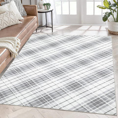 GARVEE 6x9 Area Rugs for Bedroom Indoor Plaid Rug Non-Slip Washable Rug Modern Plaid Accent Rug Low Pile Soft Floor Cover Modern Lines Foldable Thin Rug for Living Room Dining Room Nursery Light Grey