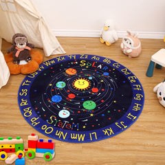 GARVEE 4Ft Round Kids Area Rug Galaxy Outer Space Solar System Educational Learning Carpet Non Slip Soft Crawling Play Mat for Kids Bedroom Nursery Playroom Classroom, 4' x 4' Round