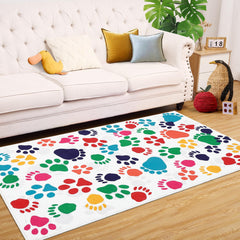 GARVEE Colorful Animal Footprints Kids Area Rug, Washable Cartoon Play Mat with Low Profile Pile and Rubber Backing for Bedrooms, Playroom, Living Room, Classroom, 4 x 6