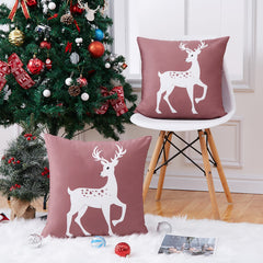 GARVEE Christmas Decorations Christmas Pillow Covers 18x18 Inch Set of 2 Winter Holiday Farmhouse Pillow Covers for Couch Deer Xmas Pillow Case Throw Cushion Case for Sofa Home Decor, Pink