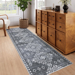 GARVEE Vintage Runner Rug 2x6 Hallway Runner Rug Non Slip Indoor Soft Rugs Low Pile Non-Shedding Kitchen Rug Runner Entryway Rug Washable Foldable Bedside Thin Rug Laundry Bathroom Floor Cover Gray