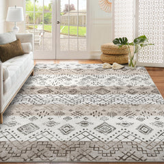 GARVEE 5x7 Area Rug Living Room Rugs Washable Rug Bedroom Rug Throw Rug Tribal Rug Neutral Geometric Rug Modern Rug for Nursery Dining Room Home Office Non Slip Low Pile Farmhouse Carpet 5x7 Beige