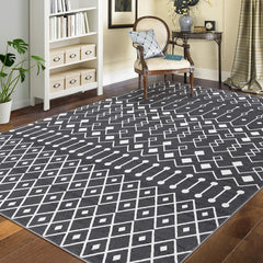 GARVEE 5x7 Washable Geometric Area Rug, Non-Slip, Low Pile, Polyester, Moroccan Design, Grey, Ideal for Bedroom and Living Room