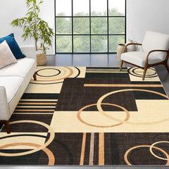 GARVEE Washable Rug 5x7 Modern Geometric Area Rug Non Slip Rug Low Pile Accent Throw Rugs Stain Resistant Indoor Floor Carpet for Living Room, Brown