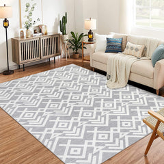 GARVEE Washable Modern Area Rug, 8x10 Soft Moroccan Geometric Rugs for Living Room, Ultra-Thin Low Pile Large Carpet for Bedroom, Stain Resistant Non Slip Indoor Floor Mat for Dining Room, Grey