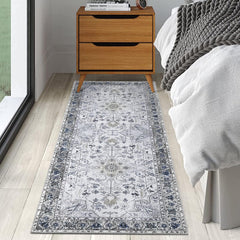 GARVEE Small Rug Vintage Medallion Entryway Area Rug Traditional Distressed Accent Rug Indoor Door Mat Non Slip Floor Cover Carpet for Kitchen Living Room Bedroom Dining Room, 2' x 3', Grey