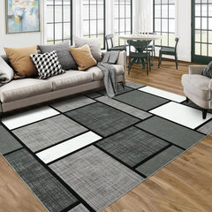 GARVEE Area Rugs 9x12 Living Room Machine Washable Rugs Geometric Modern Rug Non Slip Rug Contemporary Carpet for Bedroom Soft Large Rug Stain Resistant Floor Mats Classroom Office Rug Grey 9'x12'