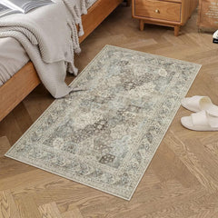 GARVEE Vintage Rug 2x3 Washable Rug Oriental Doormat Floral Print Distressed Rug Low Pile Non-Slip Door Mat Indoor Entrance Kitchen Mat Tribal Accent Thin Rug for Living Room Bedroom Nursery Taupe