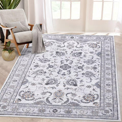 GARVEE 9x12 Large Living Room Area Rug Washable Rug Vintage Accent Floor Cover Retro Distressed Area Rug Non-Slip Indoor Area Rug for Bedroom Home Office, Grey