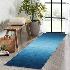 GARVEE 2x6 Ombre Runner Rugs Non Slip Modern Low Pile Indoor Rug for Entryway Hallway Laundry Bathroom Bedroom Office Oil Painting Style Rugs Area Rugs Blue