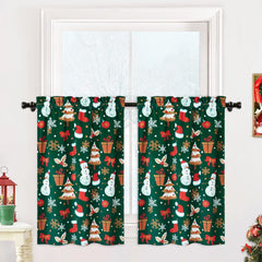 GARVEE Christmas Cafe Curtains, 2 Panels Christmas Snow Man Window Tiers for Short Windows with Rod Pocket, Boho Xmas Home Decor Half Window Kitchen Cafe Curtains, 26