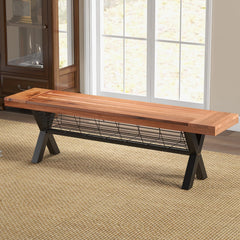 GARVEE Outdoor Acacia Wood Bench with Storage,Teak Finish/Rustic Meta62.99 D x 14.37