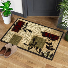 GARVEE Door Mat 2x3 Rug Modern Area Rug Floral Rug Bedroom Decor Floor Mats Ultra Soft Area Rug Non Slip Small Rug Carpet Non Shedding Rug for Entrance Bathroom, Taupe/Red 2'x3'