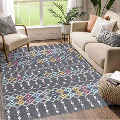 GARVEE Boho Area Rug 5x7 Vintage Washable Geometric Faux Wool Soft Non-Slip Foldable Thin Non-Shedding Carpet for Living Room Bedroom