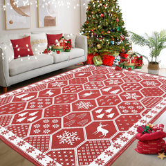 GARVEE Christmas Rug Washable Area Rugs 5x7 Rug for Living Room Non Slip Soft Non Shedding Throw Rugs Stain Resistant Room Decor Carpet for Dining Room Geometric|Red 5'x7'