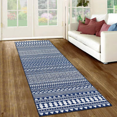 GARVEE Moroccan Rug 2x12 Runner Rug Long Hallway Runner Machine Washable Throw Carpet Foldable Thin Rug Boho Rug Non Slip Floorcover Mat for Bathroom Laundry Bedroom Living Room, Home Decor Rug, Navy