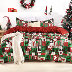 GARVEE Christmas Duvet Cover Queen Size - Reindeer Patchwork Printed Christmas Decorations Duvet Cover Set, Soft and Breathable Christmas Bedding Set (Queen, 90