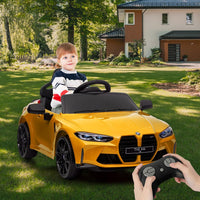 GARVEE 12V Electric Ride On Car w/RC,Licensed by BMW M4 Toddler Electric Vehicle for 37-83 Months,Power Wheels for Boys Girls, with Suspension System,3 Speeds, Bluetooth, MP3, Double Door, LED Light - Yellow